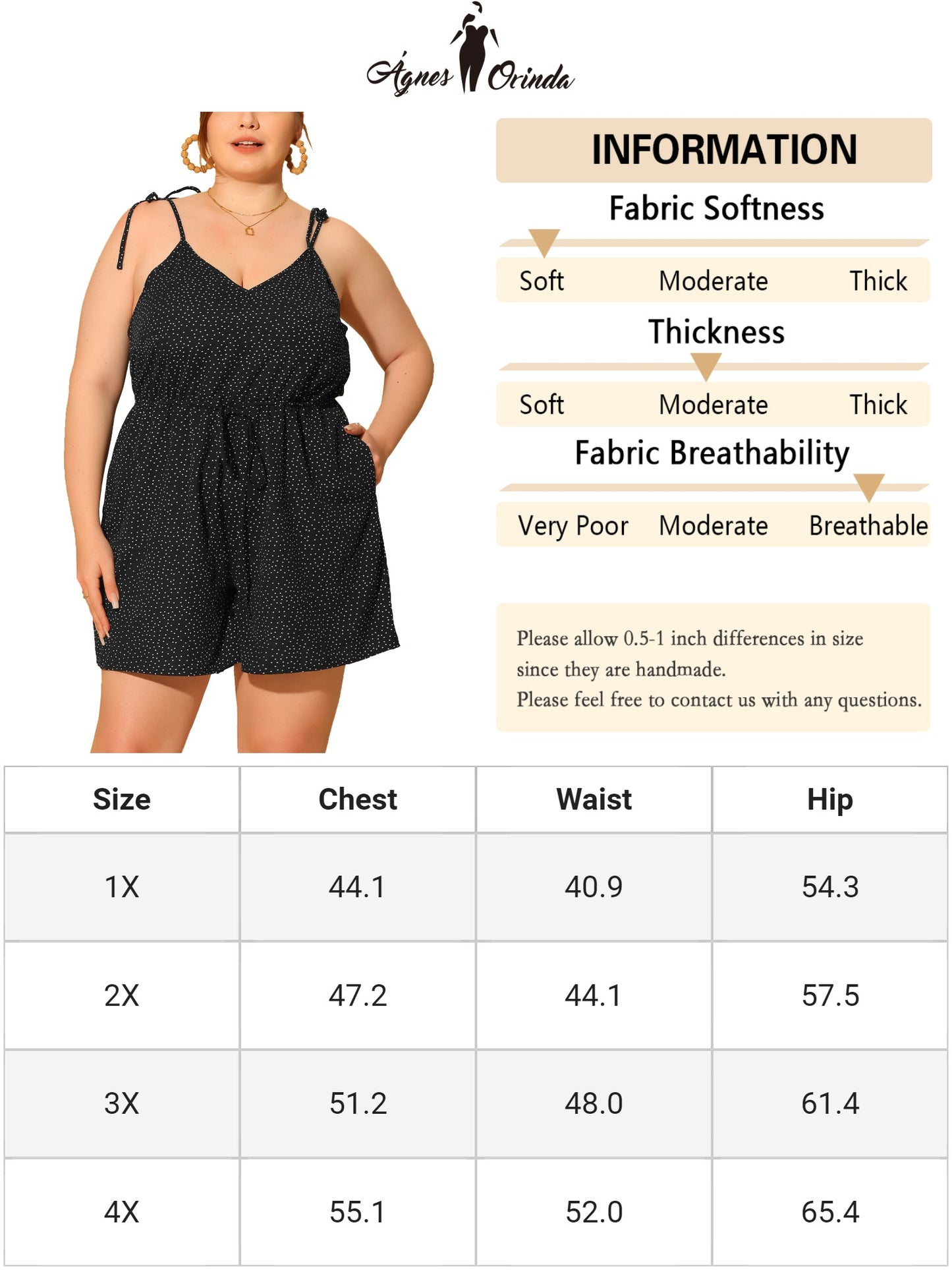 Women Plus Size Rompers Summer Polka Dots Print High Elastic Waist Cami Romper Jumpsuit