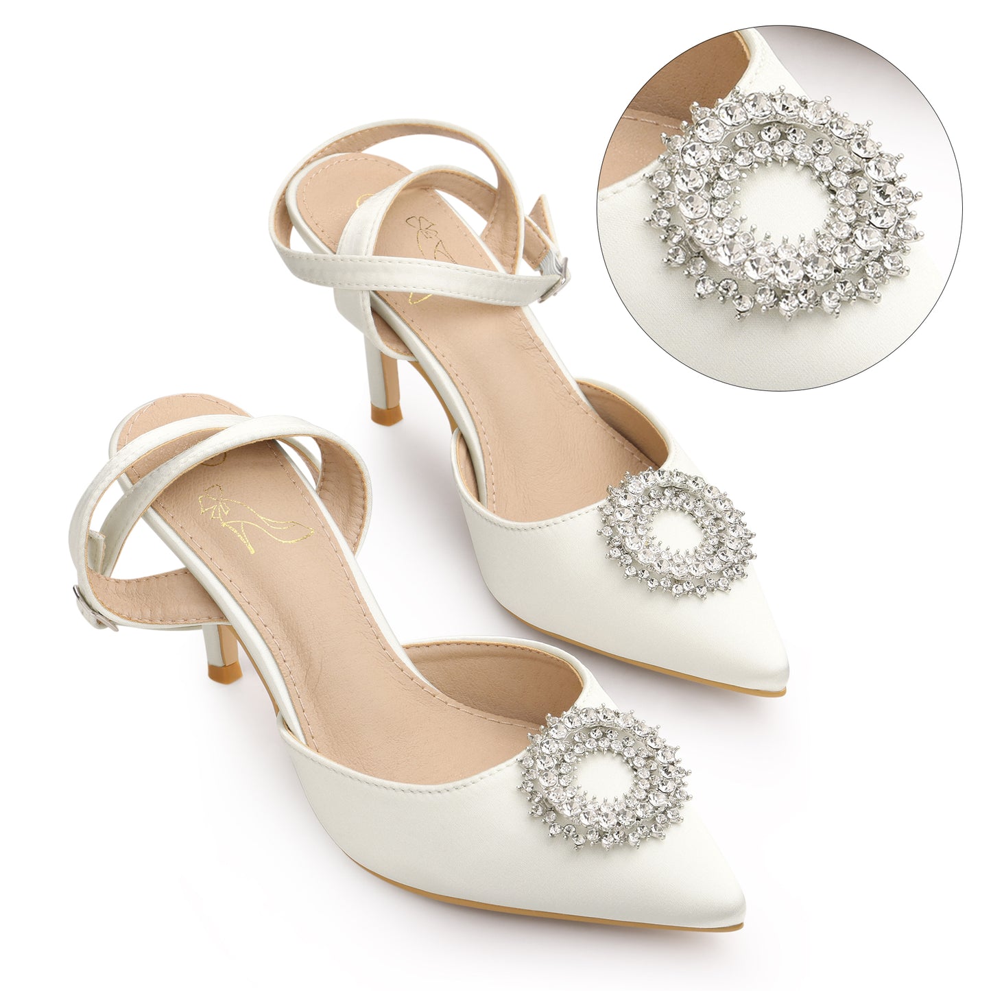 Zapatos de tacón de aguja con tiras en el tobillo y diamantes de imitación para mujer