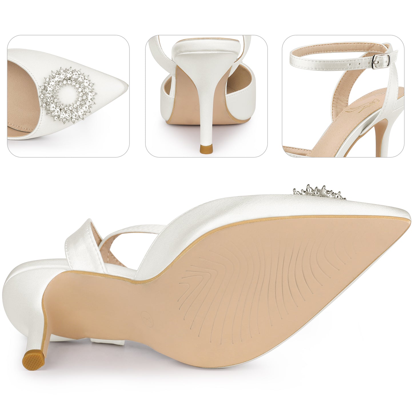 Zapatos de tacón de aguja con tiras en el tobillo y diamantes de imitación para mujer