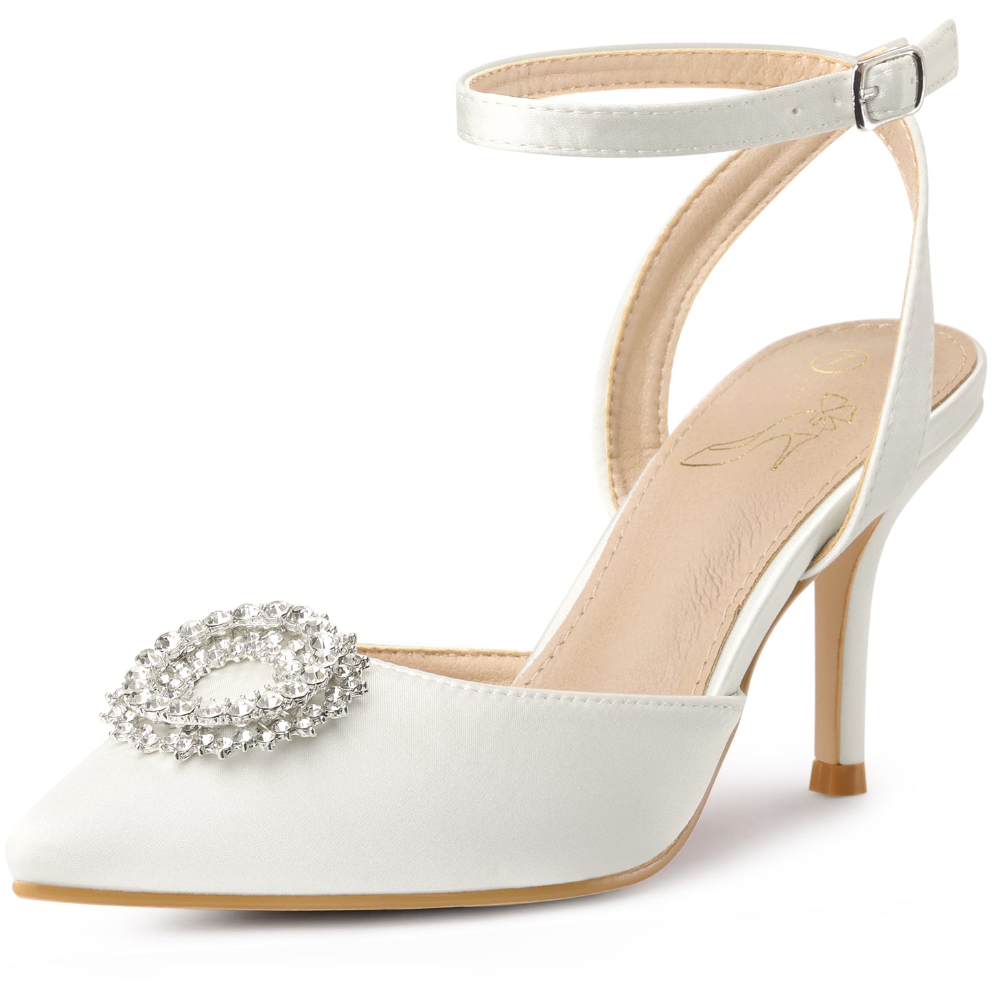 Zapatos de tacón de aguja con tiras en el tobillo y diamantes de imitación para mujer