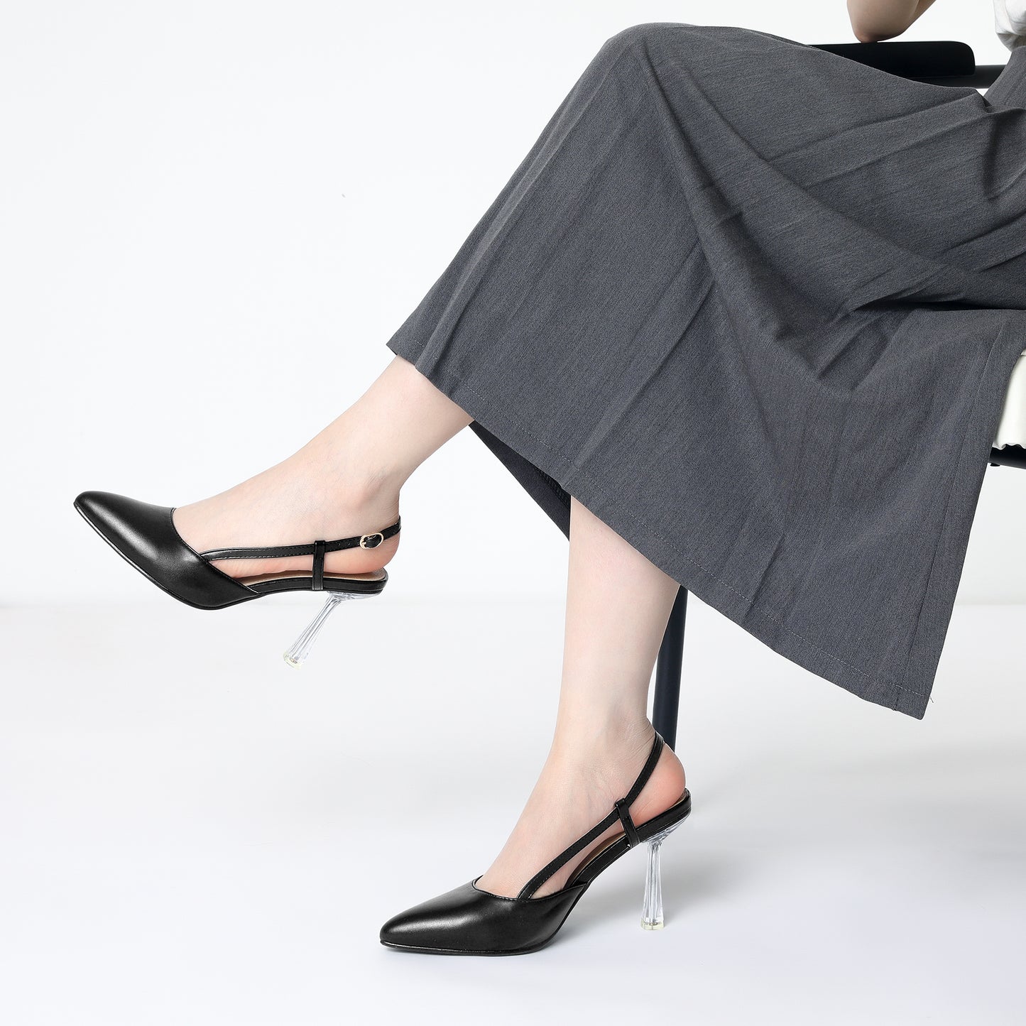 Women's Slingback Clear Heeled Pointy Toe Stiletto Heel Sandal Pumps