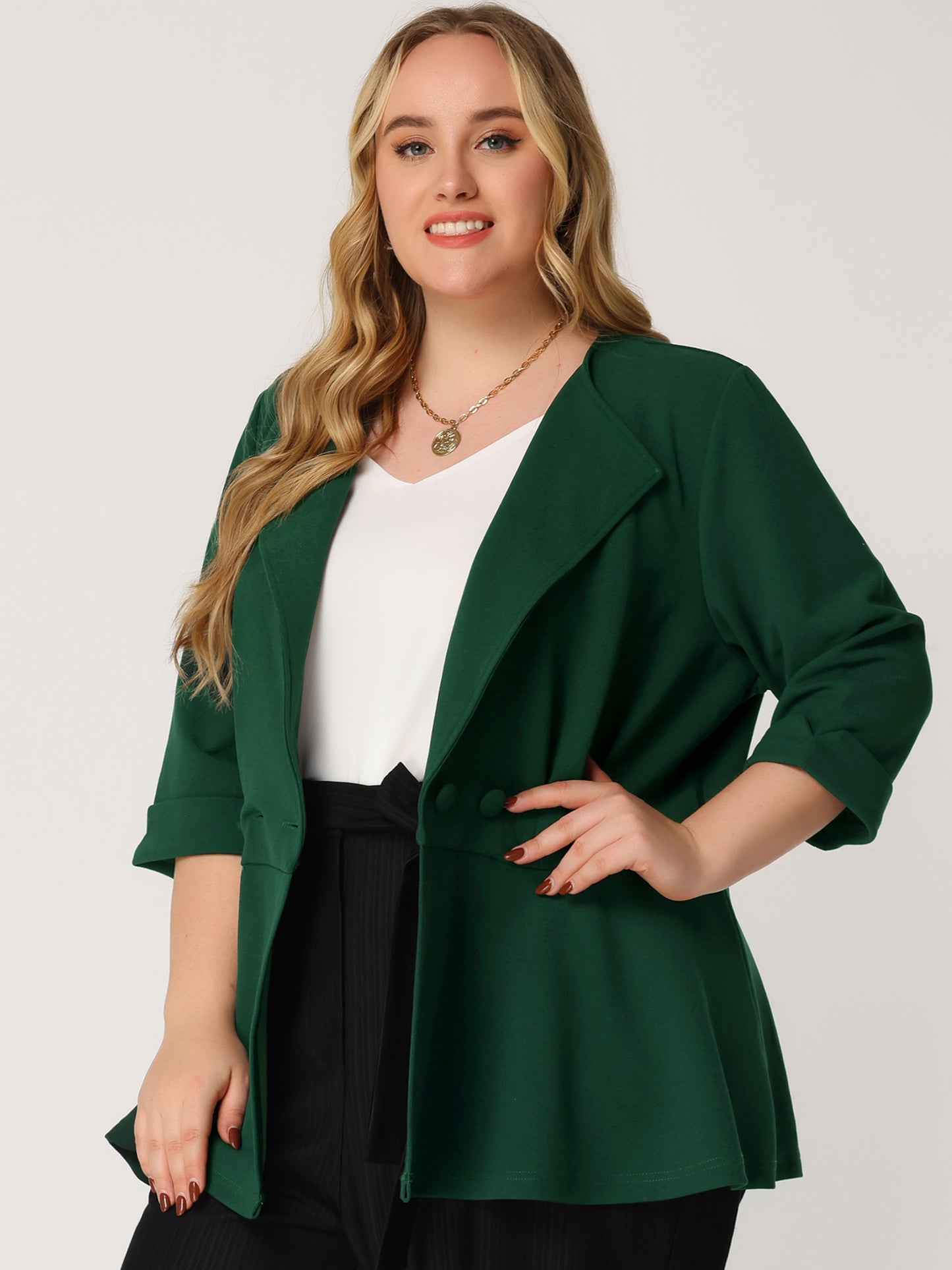 Women's Plus Size Casual Work Office Blazers Notched Lapel Button Peplum Blazer