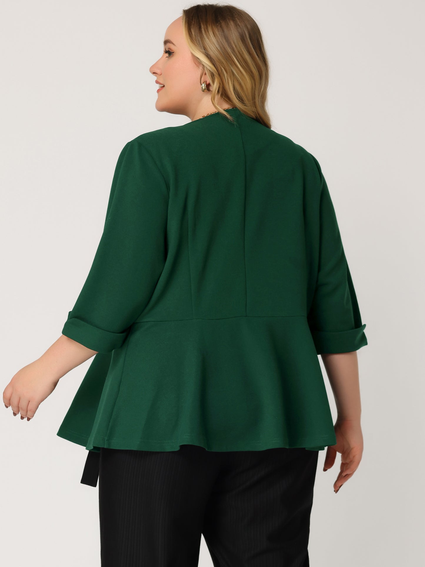 Women's Plus Size Casual Work Office Blazers Notched Lapel Button Peplum Blazer