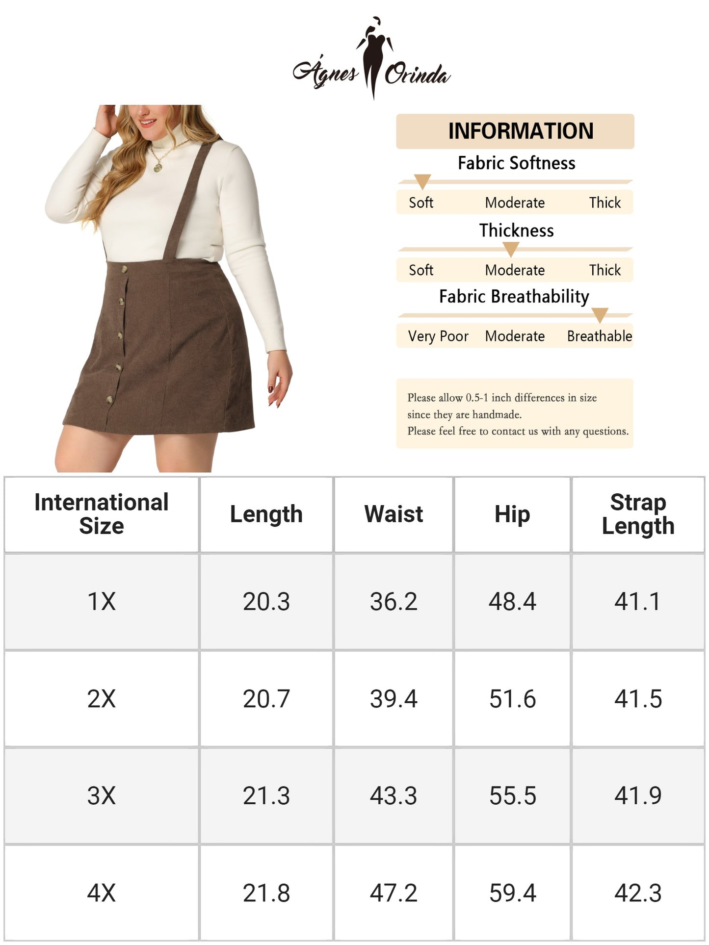 Women's Plus Size Overalls Skirt Button Up Flare A-Line Corduroy Mini Suspender Skirt