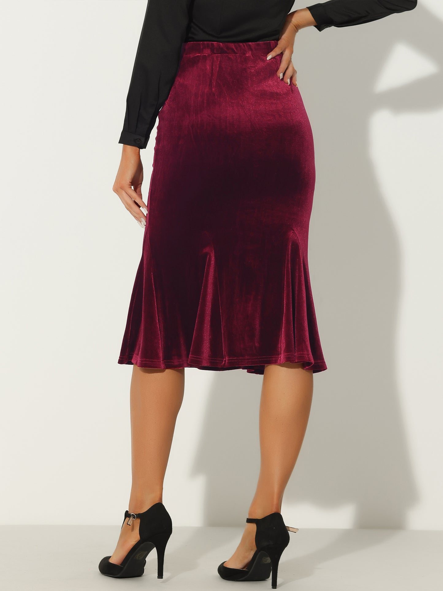 Falda ceñida estilo sirena con cola de pez de terciopelo y cintura elástica vintage para mujer