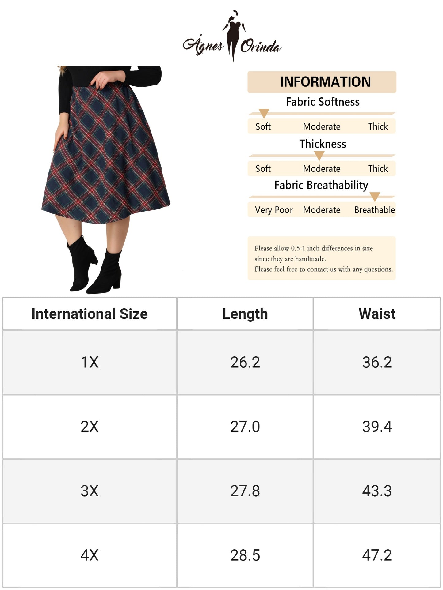 Women Plus Size Vintage Skirt A-line Plaid Printed Flare Elastic High Waist Midi Skirt