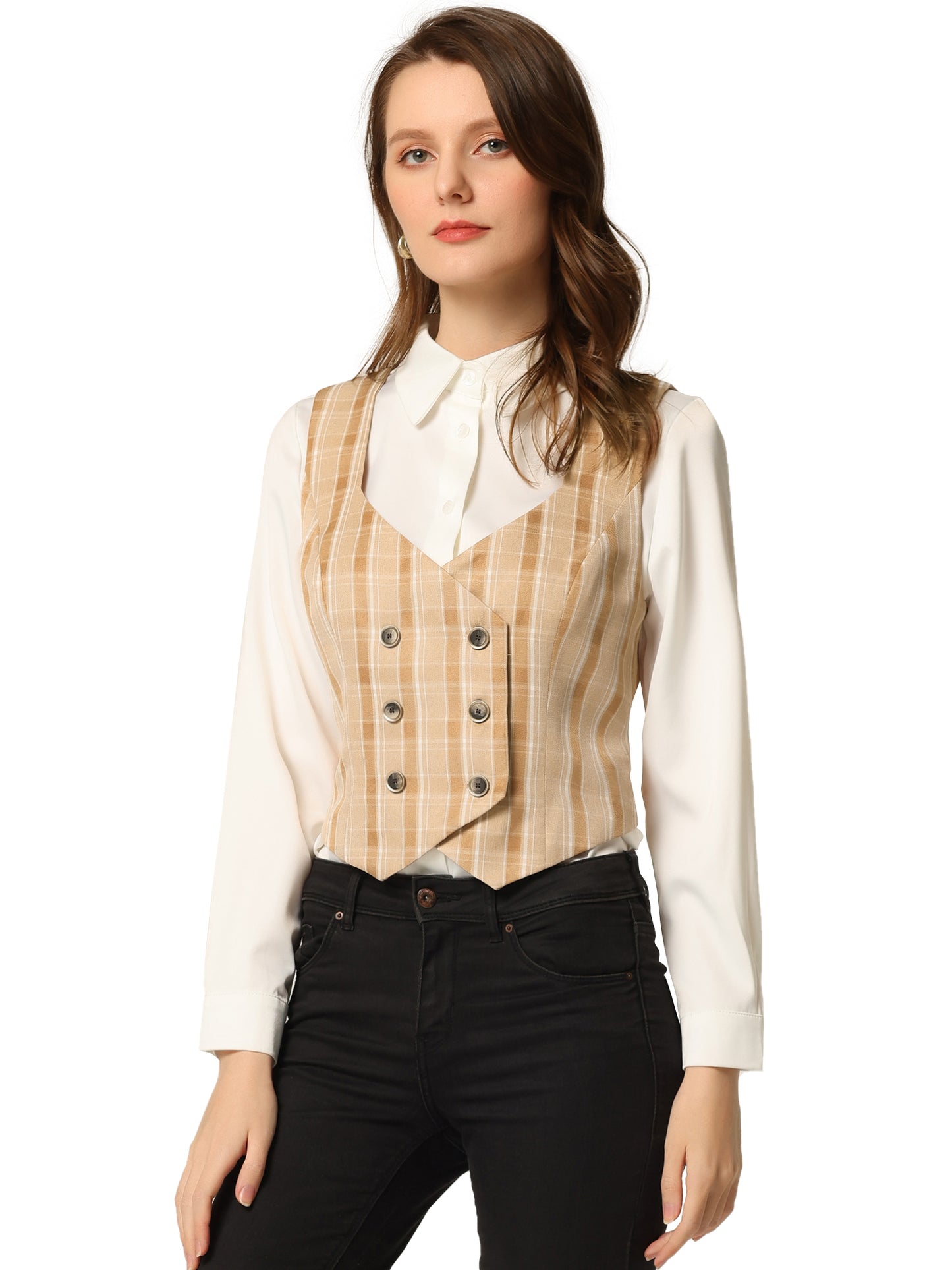 Women's Plaid Vest Vintage Retro Steampunk Double Breasted Suit Waistcoat