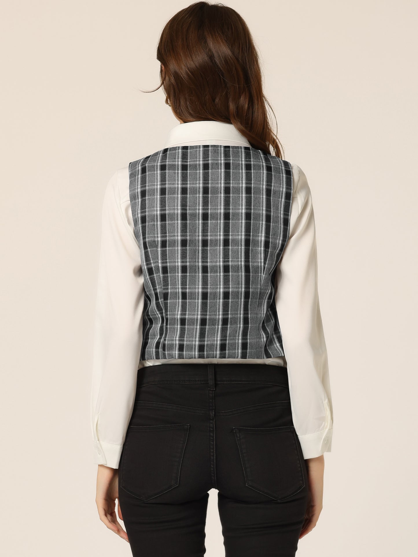 Women's Plaid Vest Vintage Retro Steampunk Double Breasted Suit Waistcoat