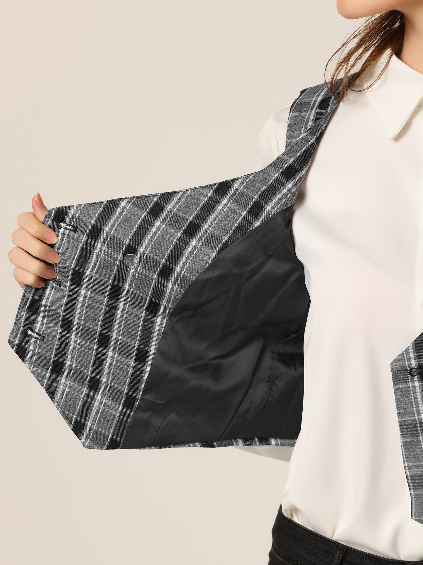Women's Plaid Vest Vintage Retro Steampunk Double Breasted Suit Waistcoat