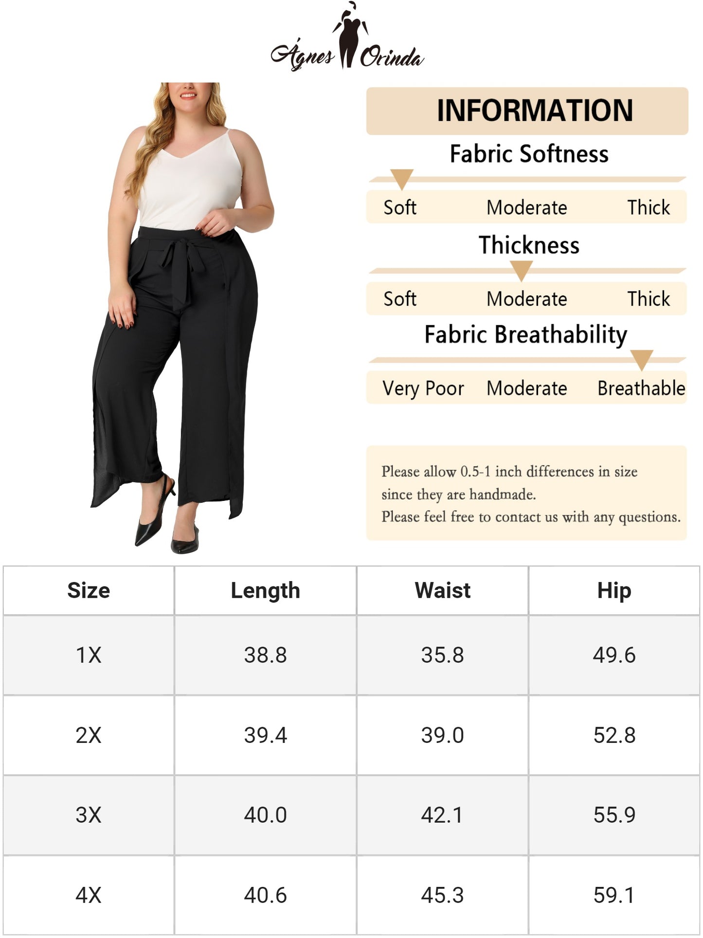 Women Plus Size Chiffon Palazzo Pants High Waist Tie Front Split Flowy Wide Leg Pants