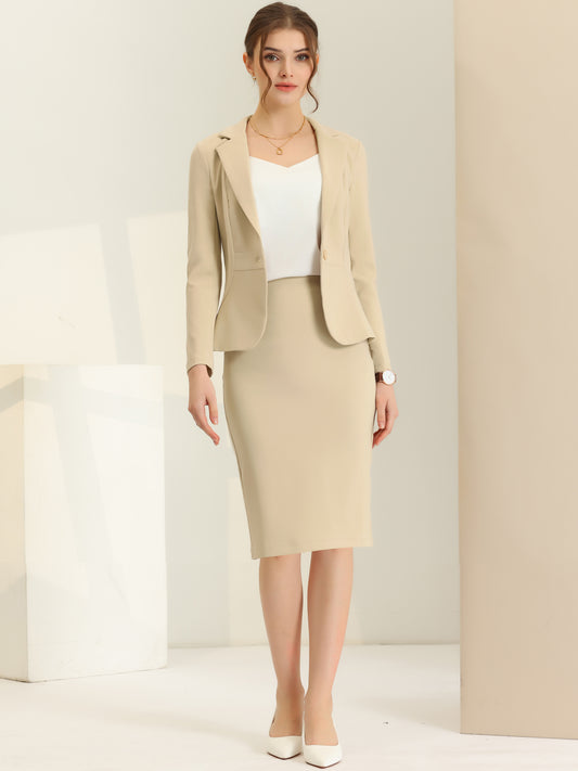 Women's 2 Piece Suit Skirt Set Business Casual Long Sleeve Blazer and Pencil Skirt (Available in Plus Size)
