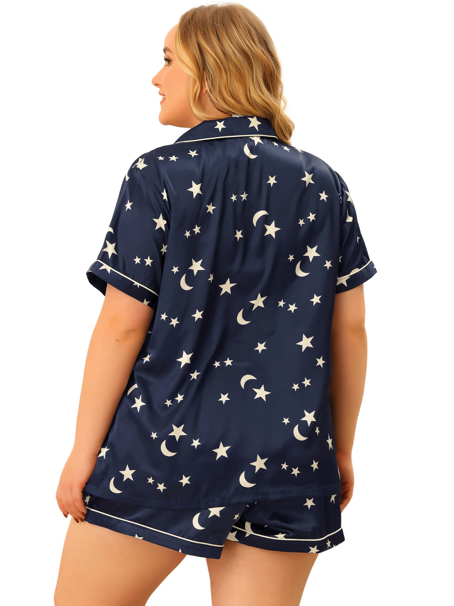 Women Plus Size Pajama Set Short Sleeve Button Shirt and Shorts 2 Pcs Lounge Set