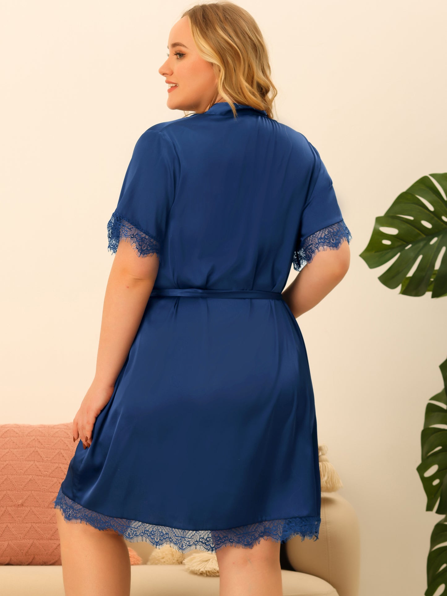 Women Plus Size Satin Robes Short Silky Bathrobes Bridesmaid Party Dressing Gown Sleepwear