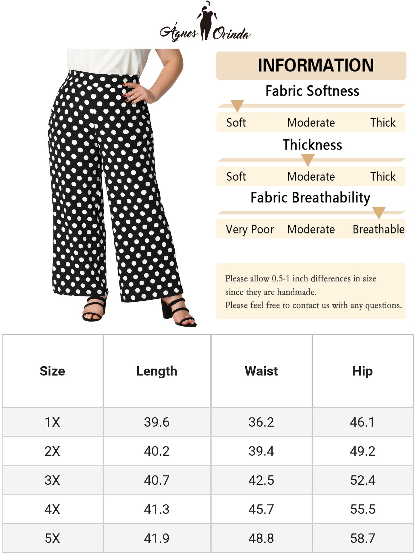Women's Plus Size Summer Palazzo Pants Stretchy High Waist Polka Dots Casual Wide Leg Pants