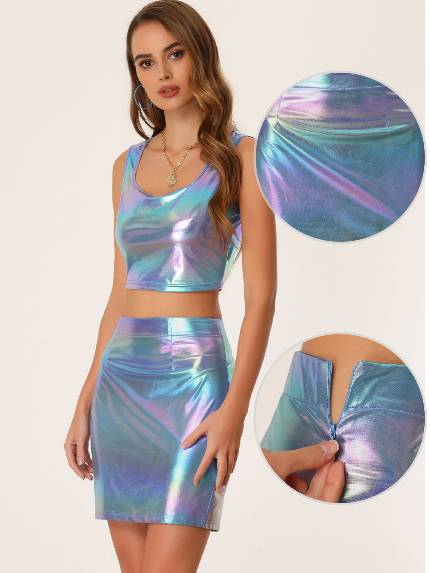 Women's Metallic Mini Skirt Shiny Holographic Bodycon Skirts