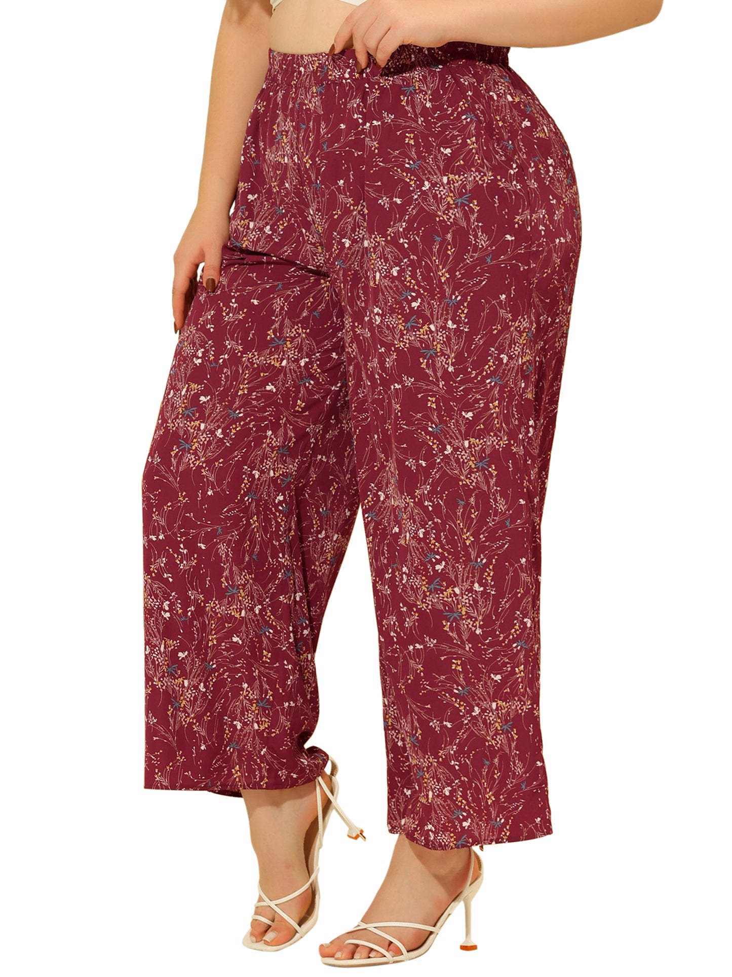 Women Plus Size Palazzo Pants Chiffon Casual Boho High Waist Wide Leg Pant with Pockets