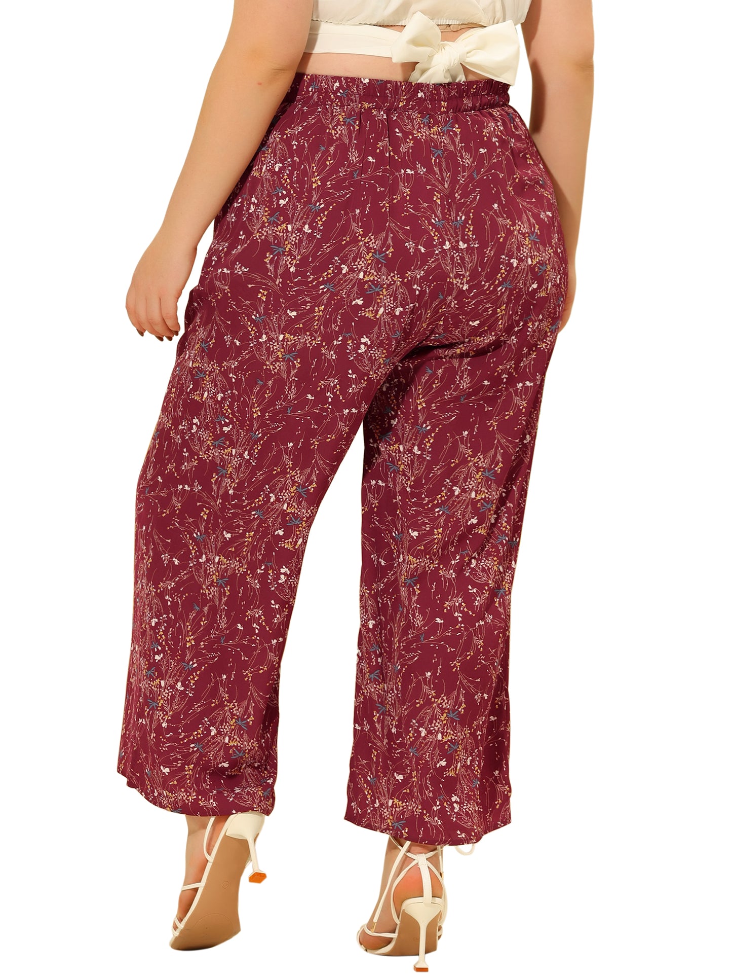 Women Plus Size Palazzo Pants Chiffon Casual Boho High Waist Wide Leg Pant with Pockets