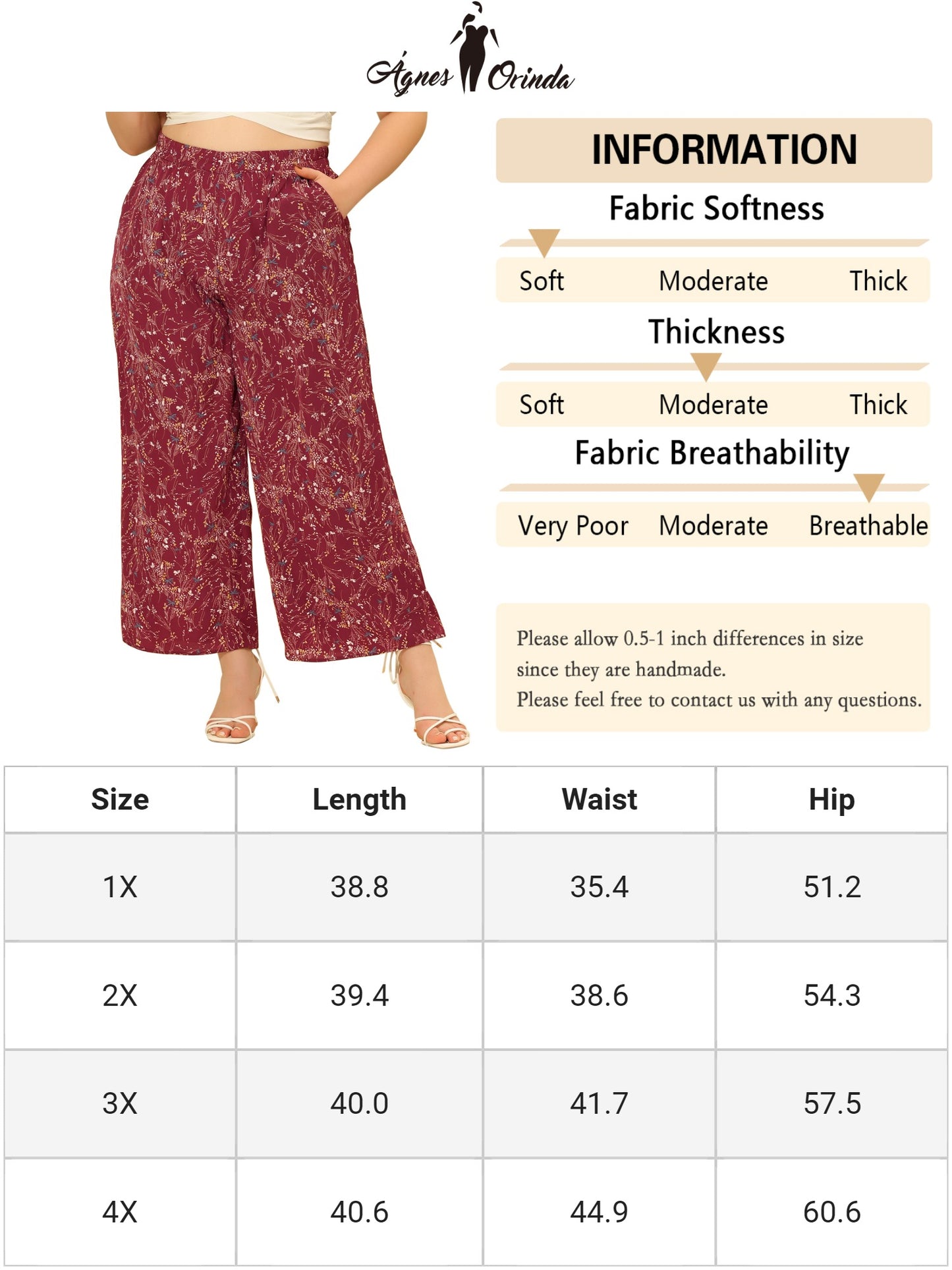 Women Plus Size Palazzo Pants Chiffon Casual Boho High Waist Wide Leg Pant with Pockets