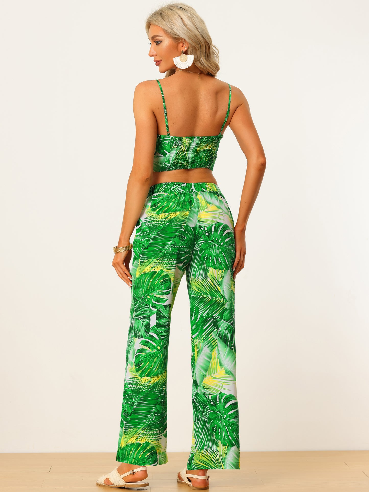 Women's Two-Piece Beach Outfit Tropical Top and Pants Set