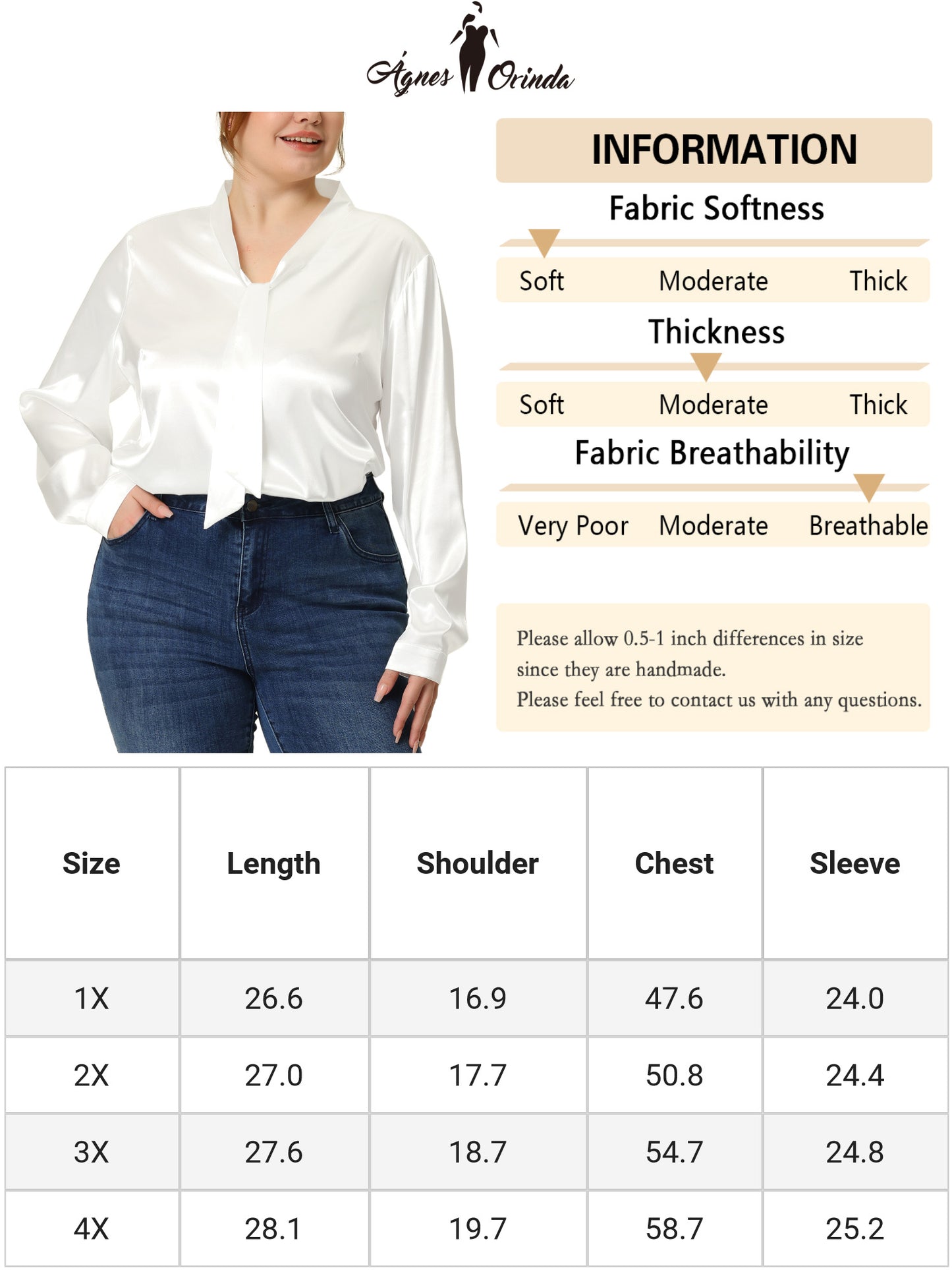 Women Plus Size Blouse Work Office Tie Neck Satin Top