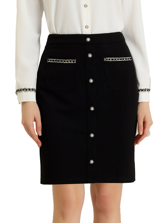 Women High Waist Elegant A-Line Short Skirts Work with Pockets