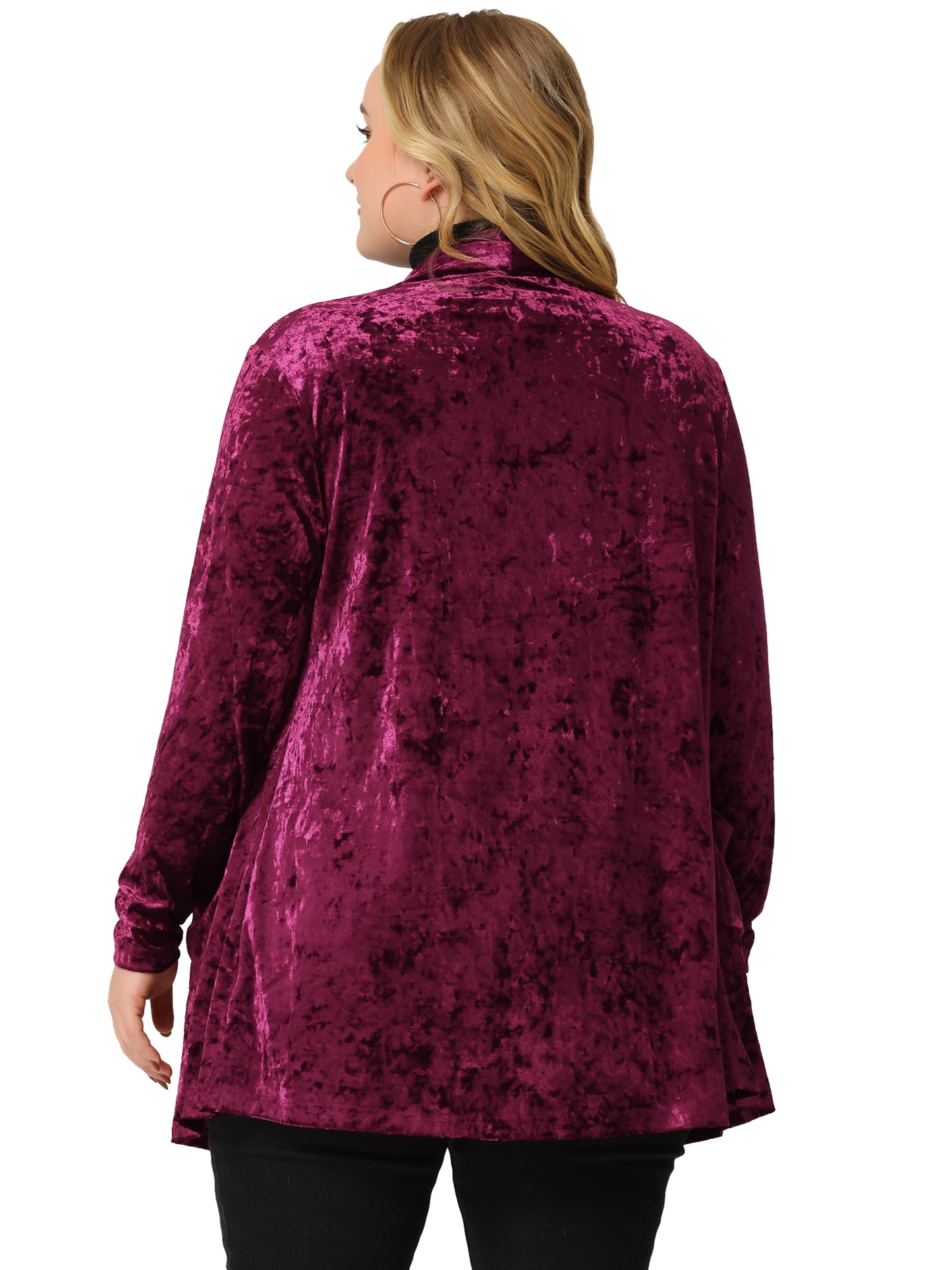 Women Plus Size Vintage Shawl Collar Open Front Crush Velvet Cardigans