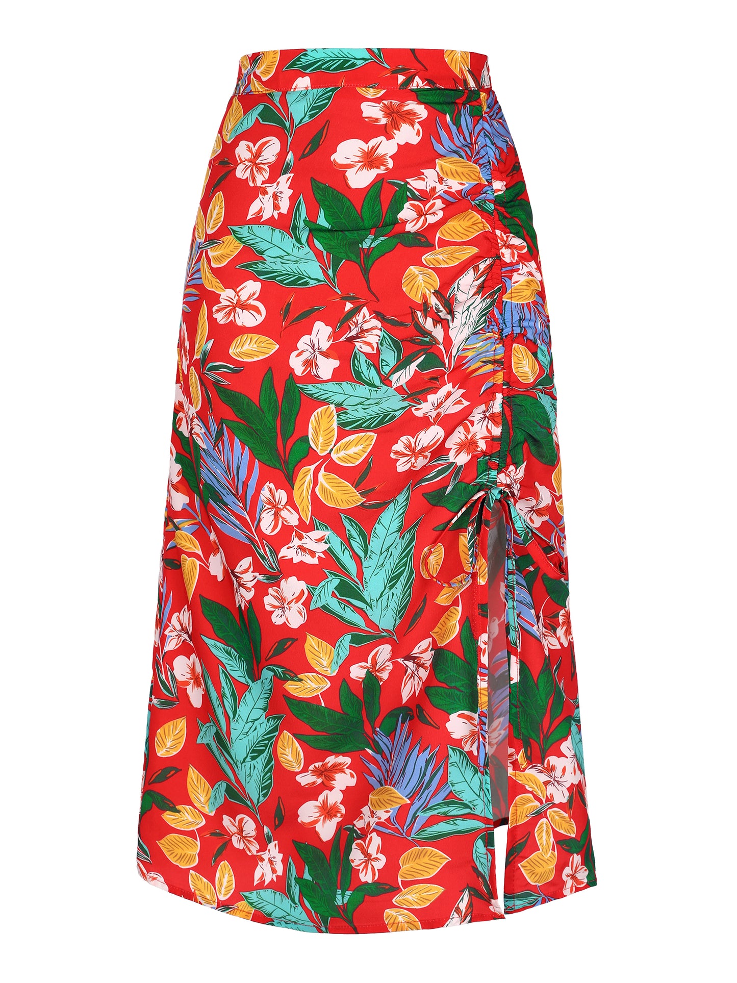 Women's Summer Beach Ruched Split Thigh Tropical Skirt