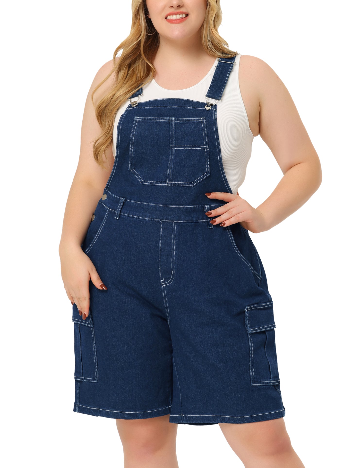 Women Plus Size Overall Shorts Jumpsuit Adjustable Strap Bib Cargo Pocket Jean Denim Overalls