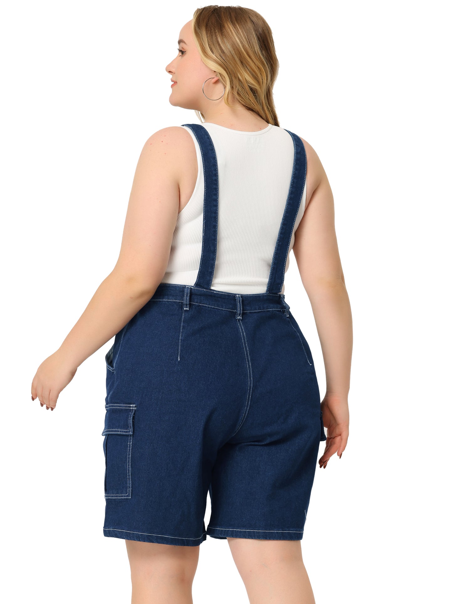 Women Plus Size Overall Shorts Jumpsuit Adjustable Strap Bib Cargo Pocket Jean Denim Overalls