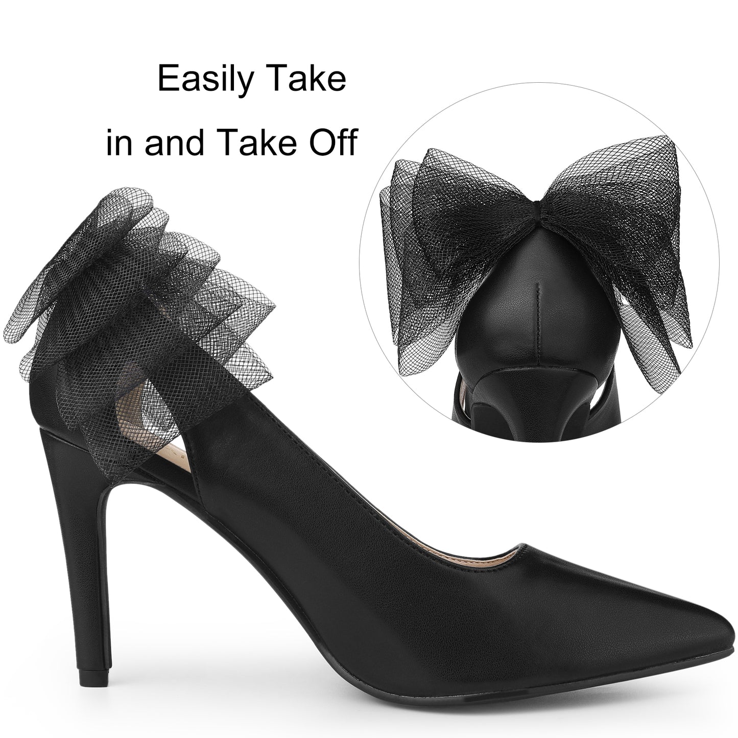 Zapatos de tacón de aguja con punta puntiaguda y lazo de malla para mujer