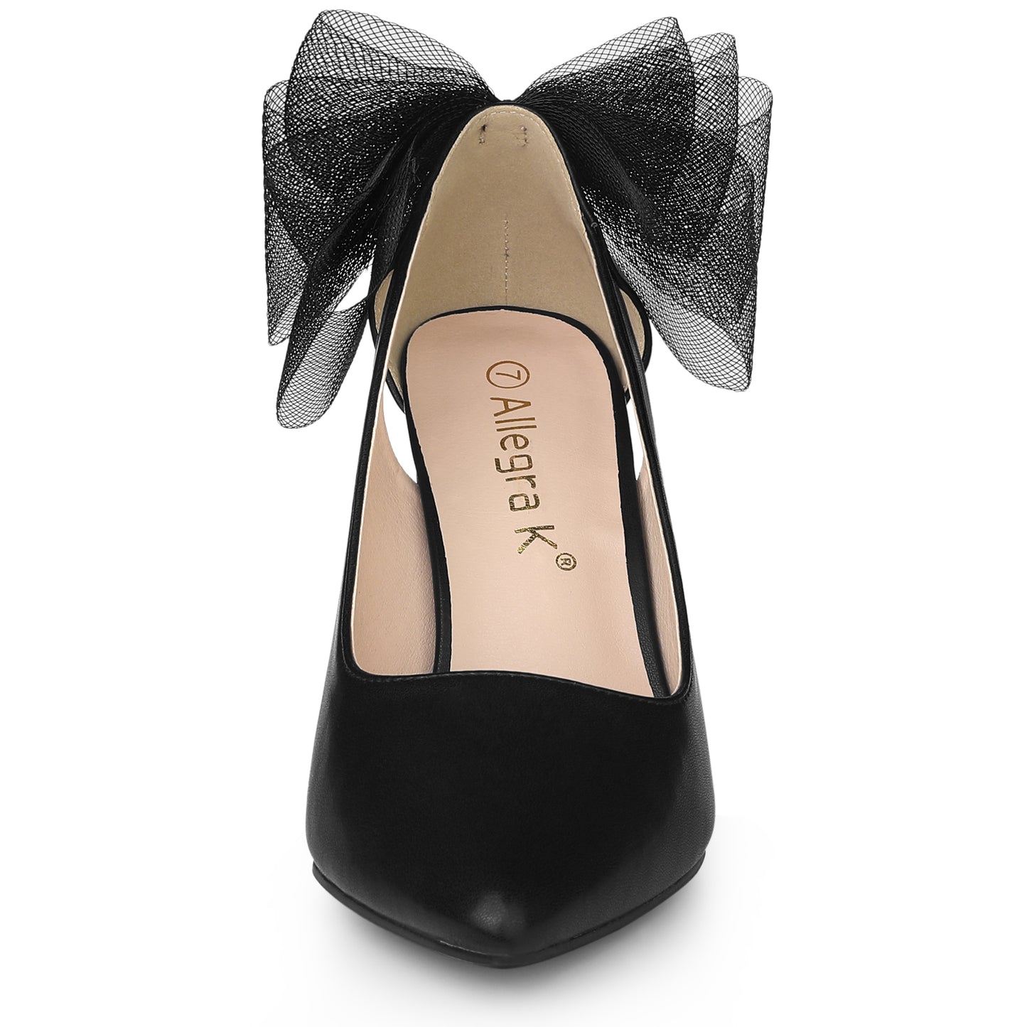 Zapatos de tacón de aguja con punta puntiaguda y lazo de malla para mujer
