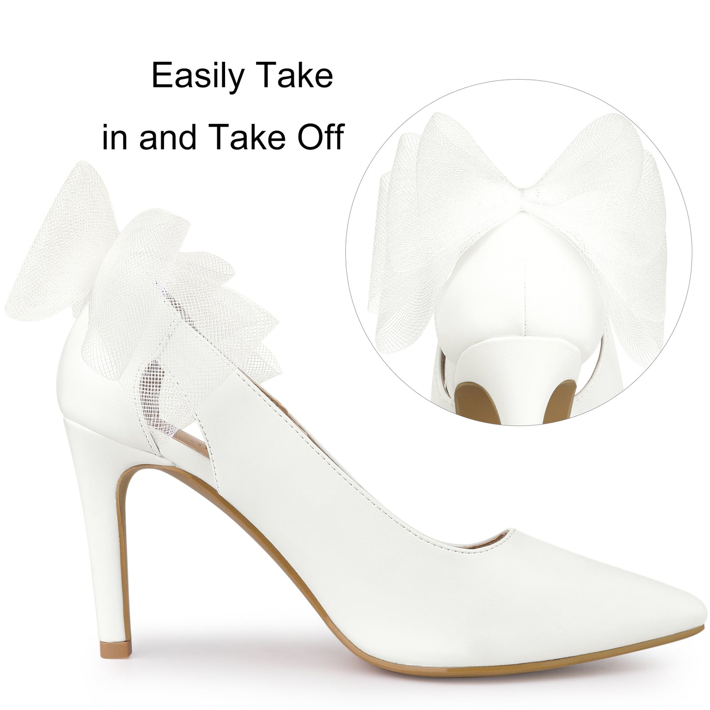 Women's Mesh Bow Pointed Toe Stiletto Heels Pumps