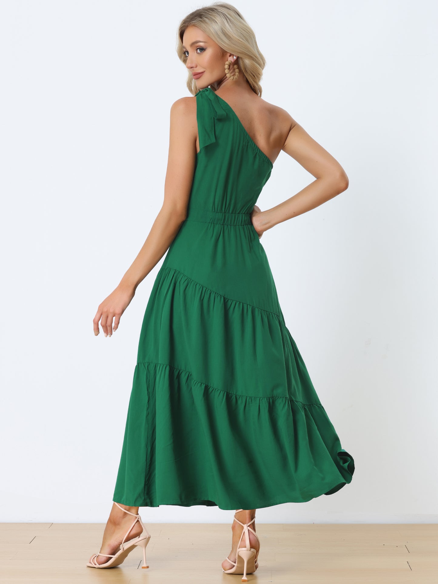 Women's One Shoulder Dress Ruched Sleeveless Elegant Long Dresses