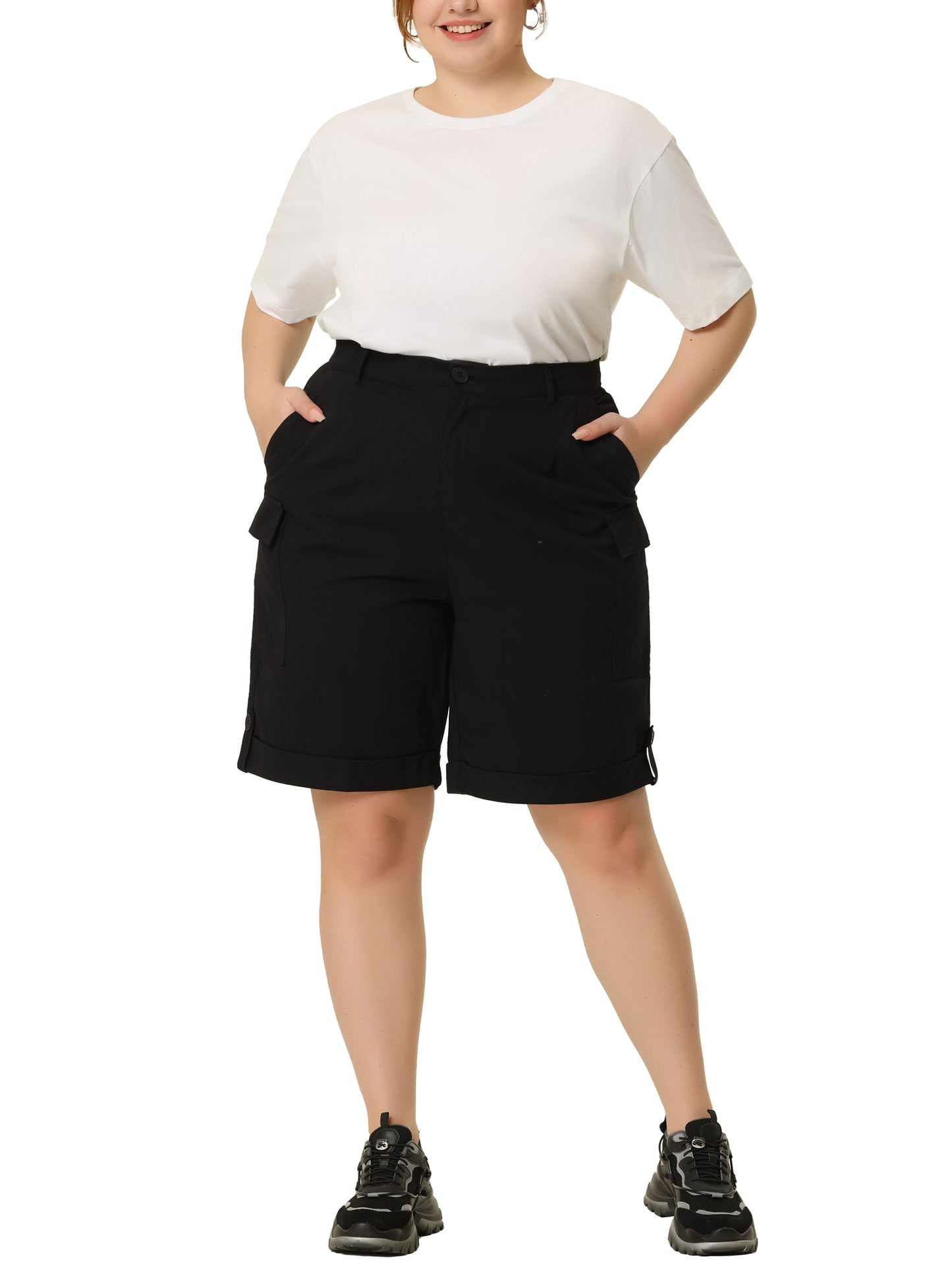 Women Plus Size Bermuda Shorts Summer Jogger Cargo Pocket Track Shorts with Pockets