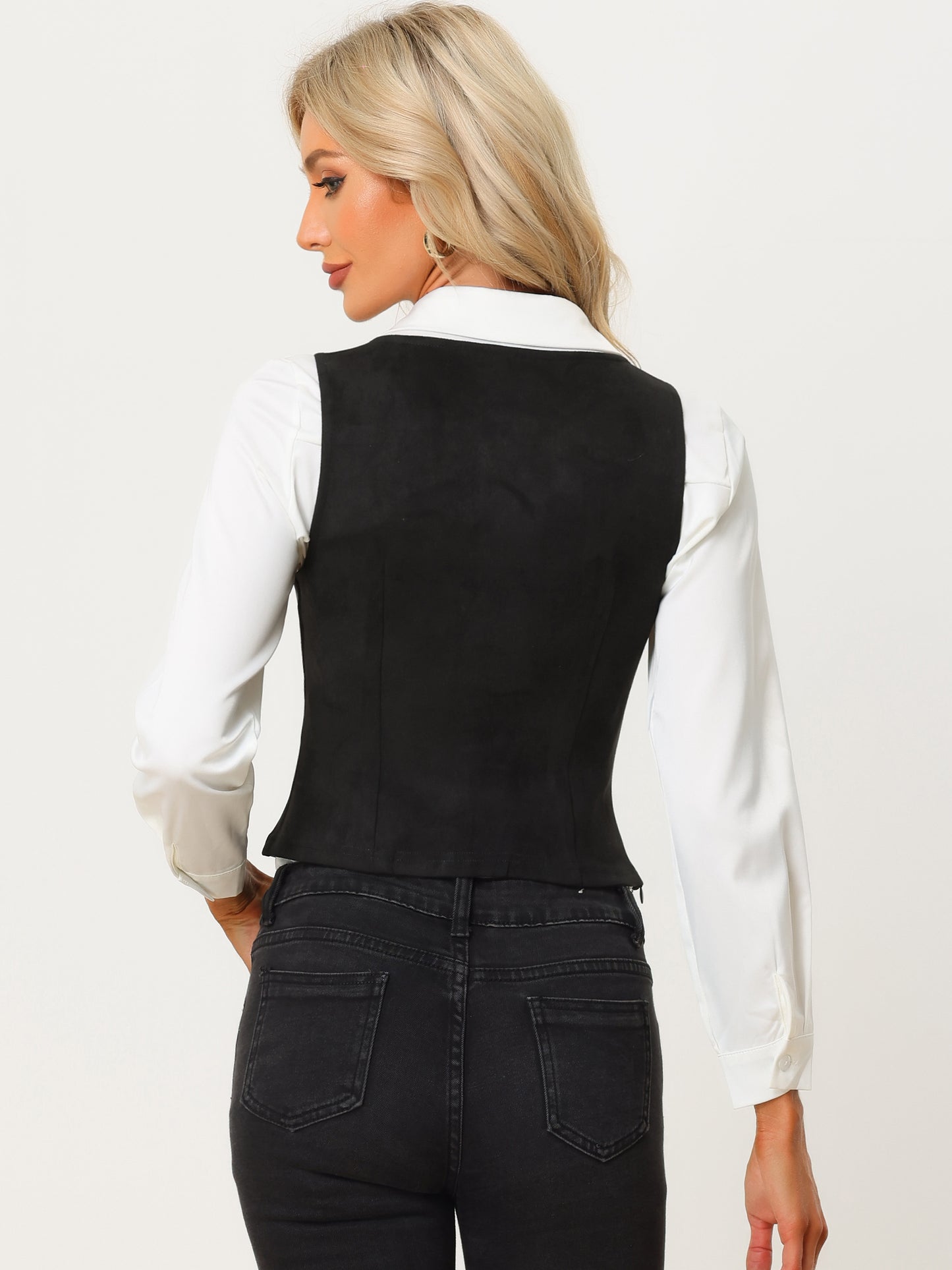 Women's Vintage Faux Suede Vest Sweetheart Neck Sleeveless Lace Up Waistcoat