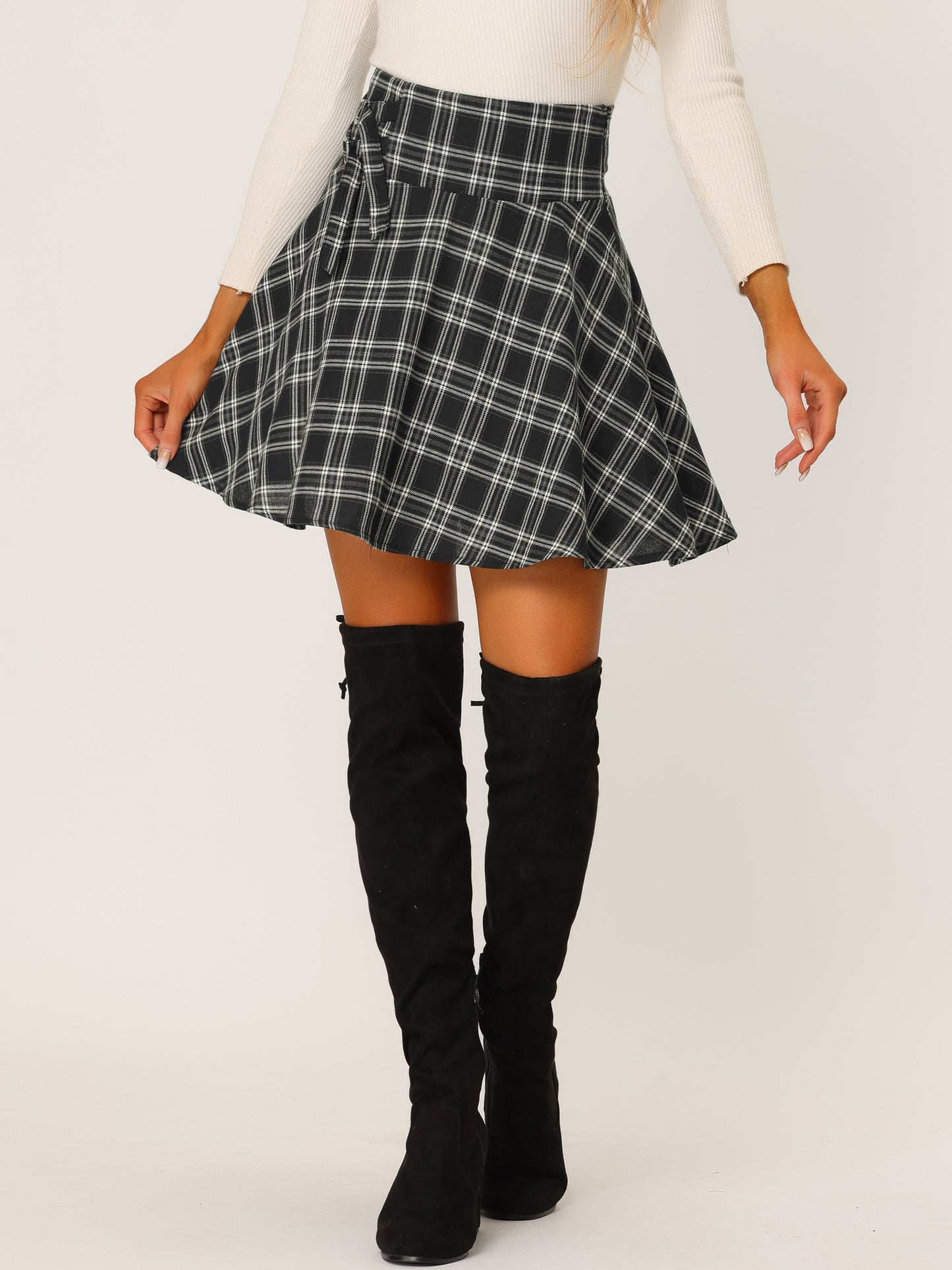 Falda skater mini de algodón a cuadros para mujer