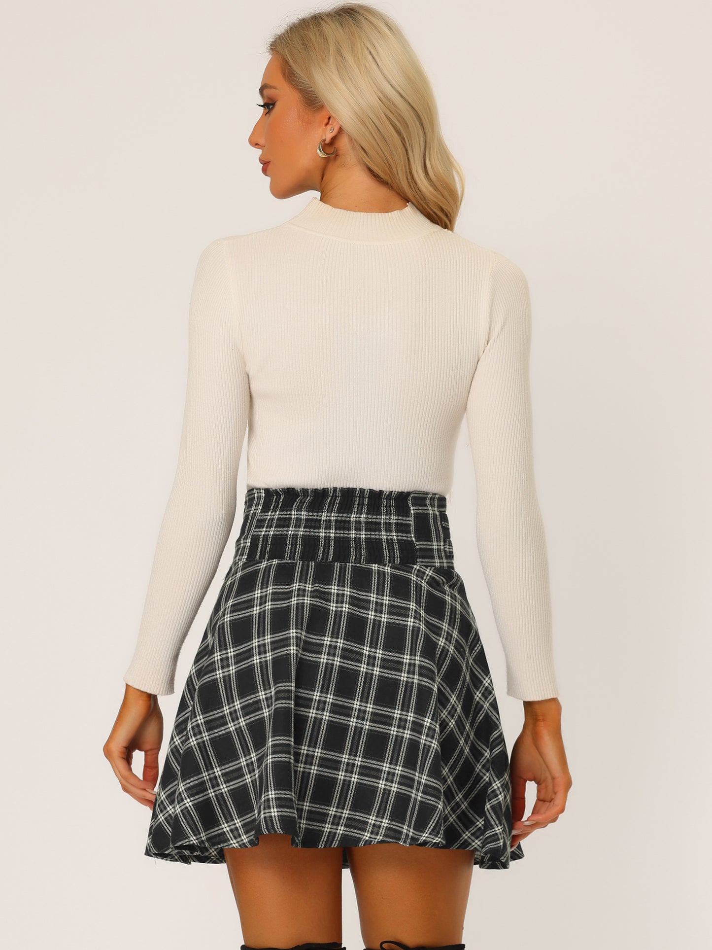Falda skater mini de algodón a cuadros para mujer