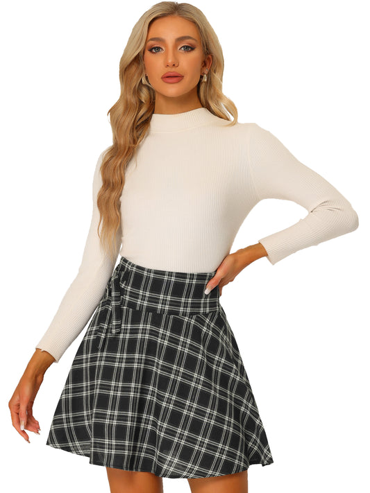 Falda skater mini de algodón a cuadros para mujer