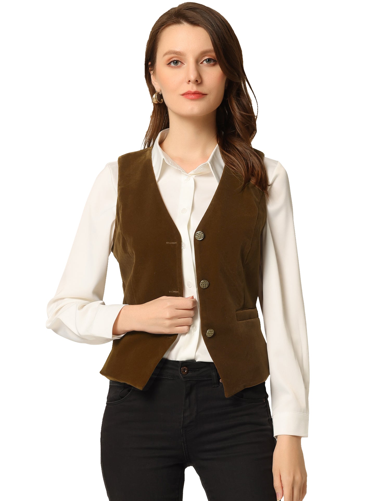 Women's Steampunk Waistcoat Velvet Button Down V-Neck Suit Vest