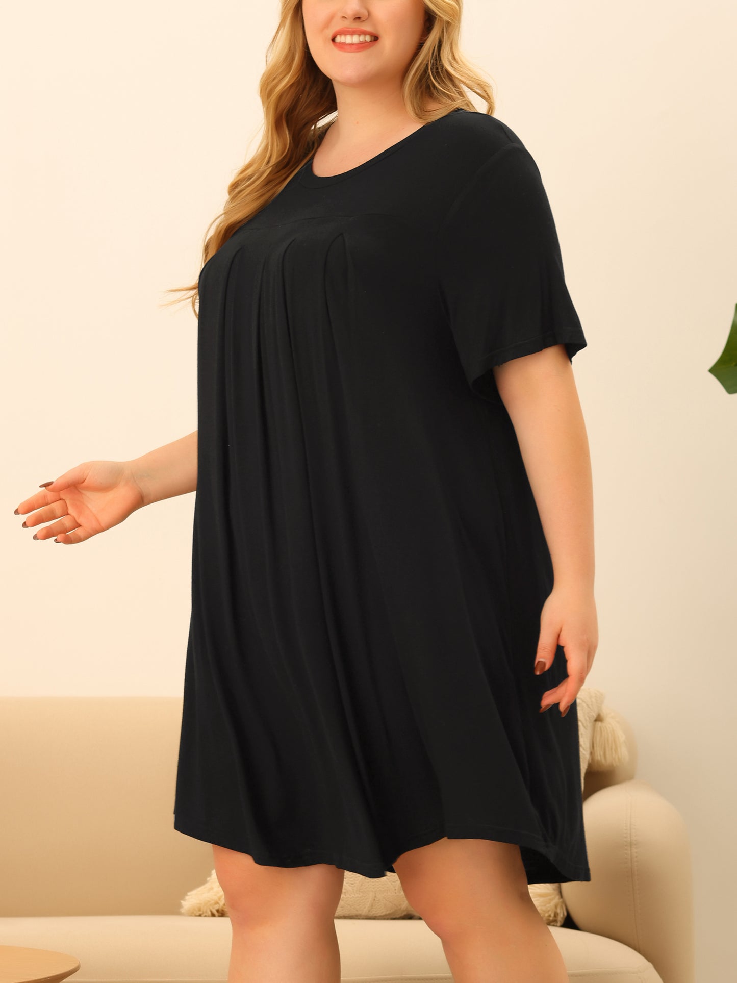 Women Plus Size Nightgown Short Sleeve Round Neck Pajama Nightshirt