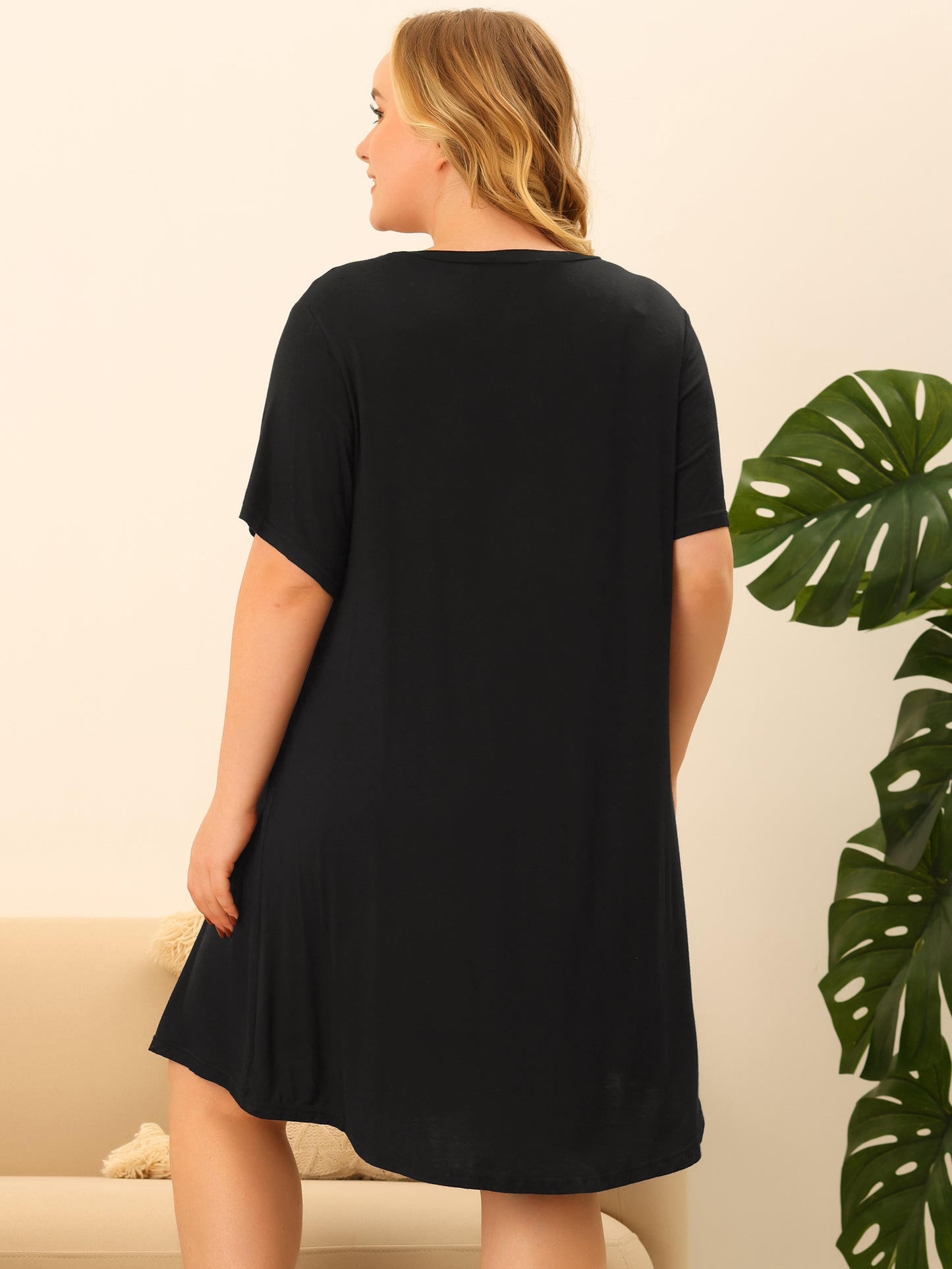 Women Plus Size Nightgown Short Sleeve Round Neck Pajama Nightshirt
