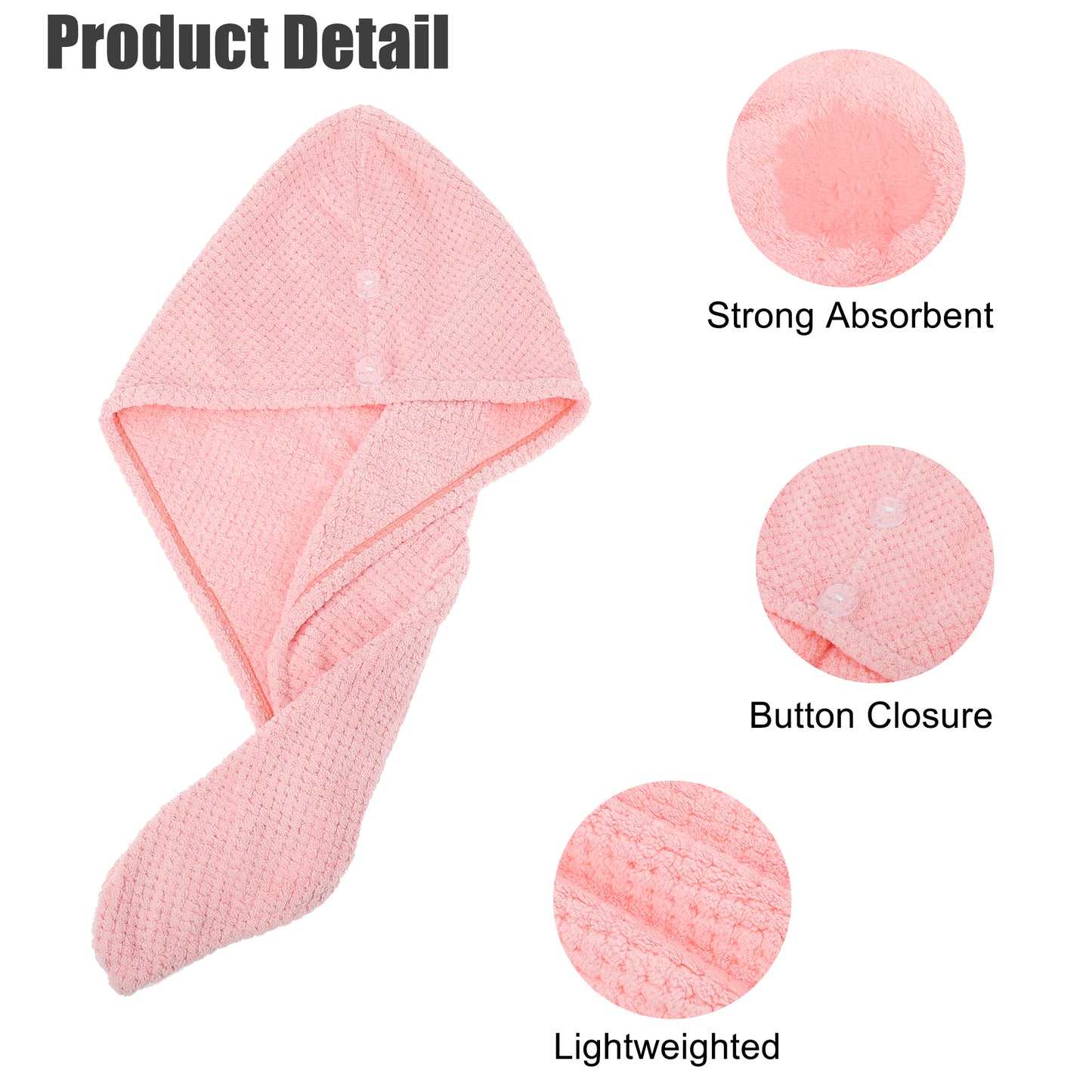 2 Pcs Soft Hair Towel Wrap, Coral Fleece Drying Towel Cap, 9.84x27.56 Inch Pink