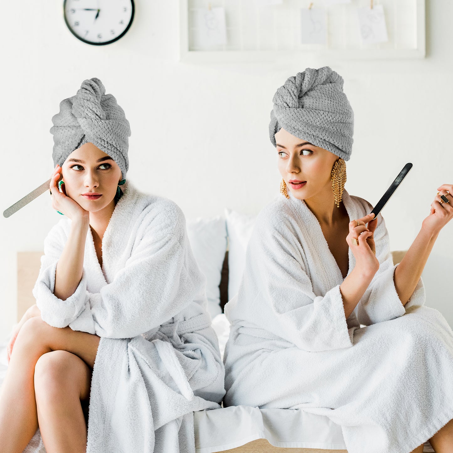 2 Pcs Soft Hair Towel Wrap, Coral Fleece Drying Towel Cap, 9.84x27.56 Inch Gray