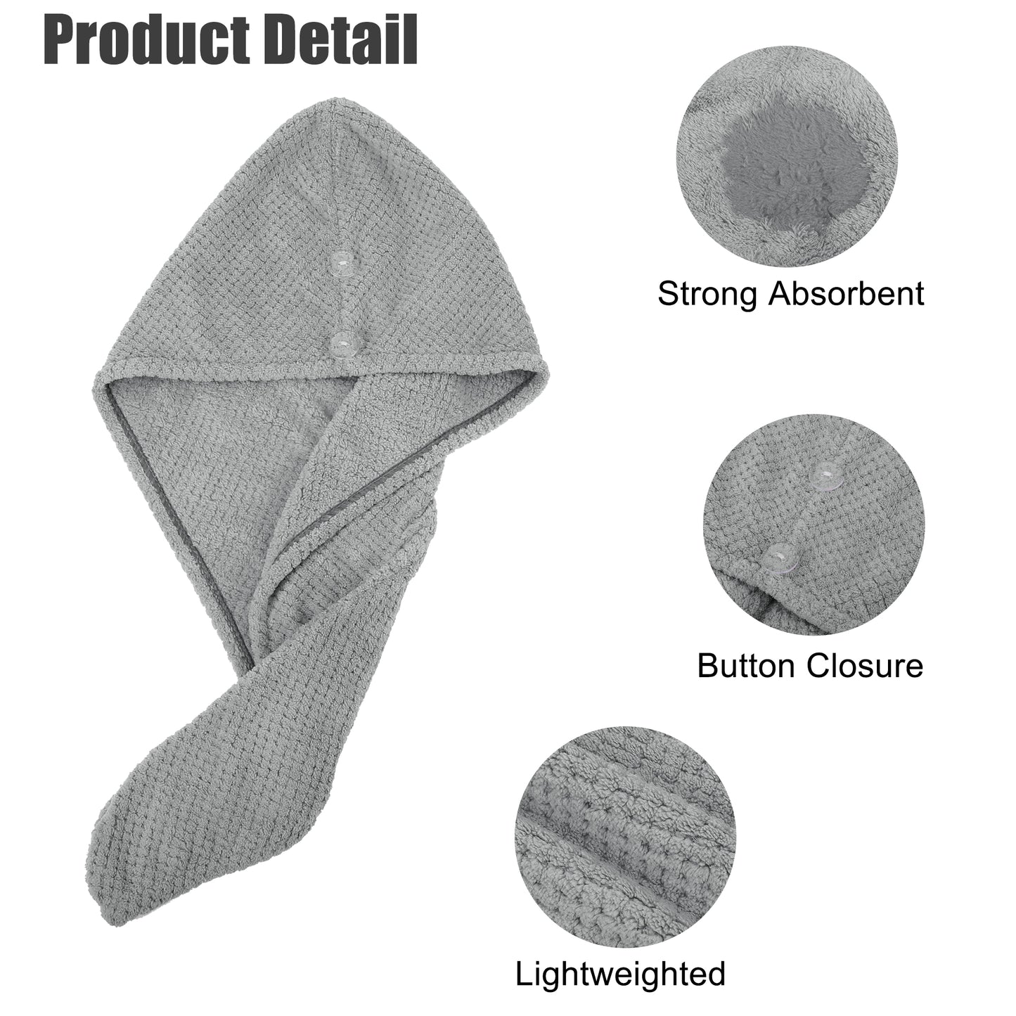2 Pcs Soft Hair Towel Wrap, Coral Fleece Drying Towel Cap, 9.84x27.56 Inch Gray