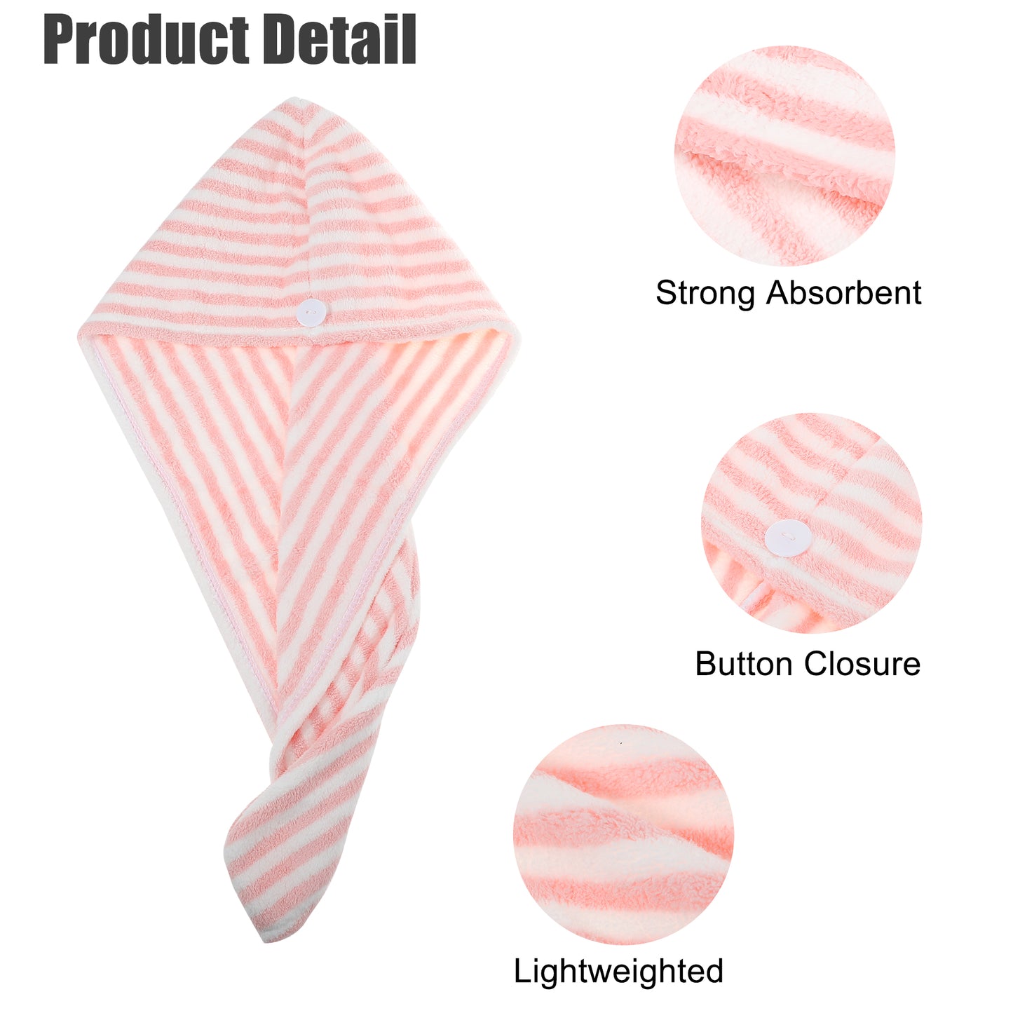3 Pcs Soft Hair Towel Wrap, Microfiber Hair Drying Towel Cap, 9.84x25.59 Inch Pink