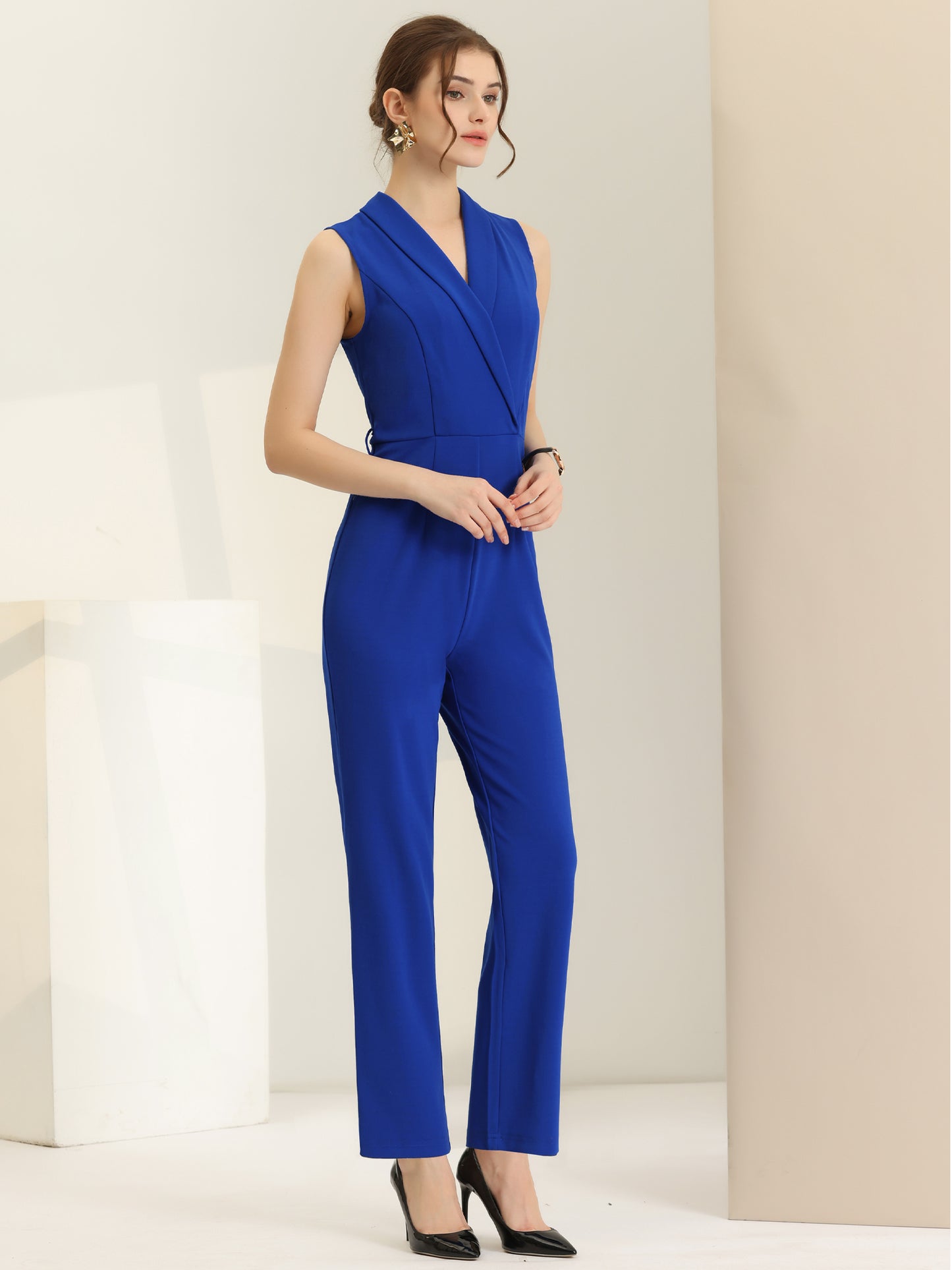 Women's Work Jumpsuit Formal Office Sleeveless Belted Jumpsuits Dressy Romper