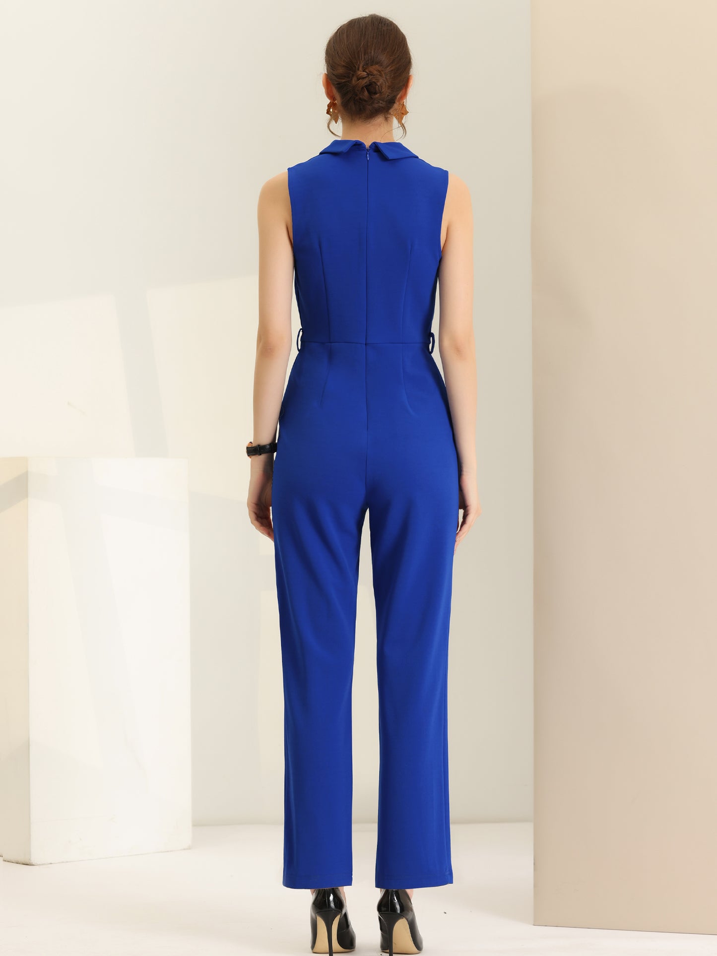 Women's Work Jumpsuit Formal Office Sleeveless Belted Jumpsuits Dressy Romper