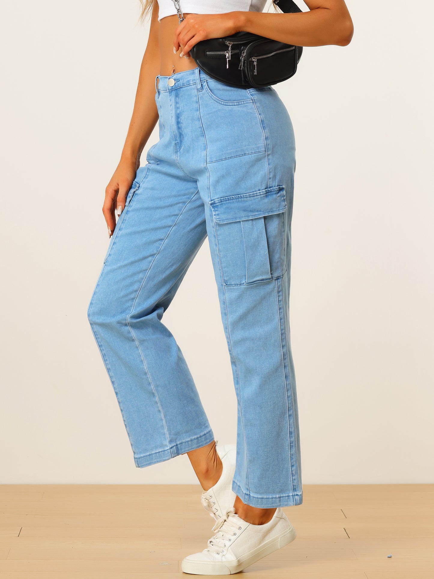 Women's High Waist Denim Trouser Casual Distressed Denim Pants Jeans