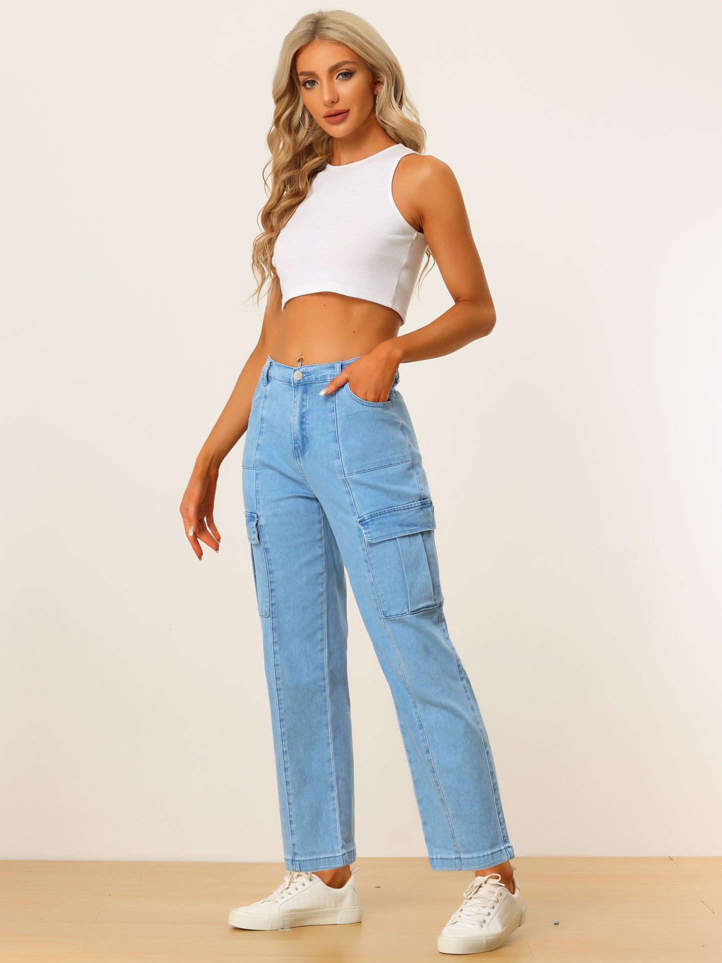Women's High Waist Denim Trouser Casual Distressed Denim Pants Jeans