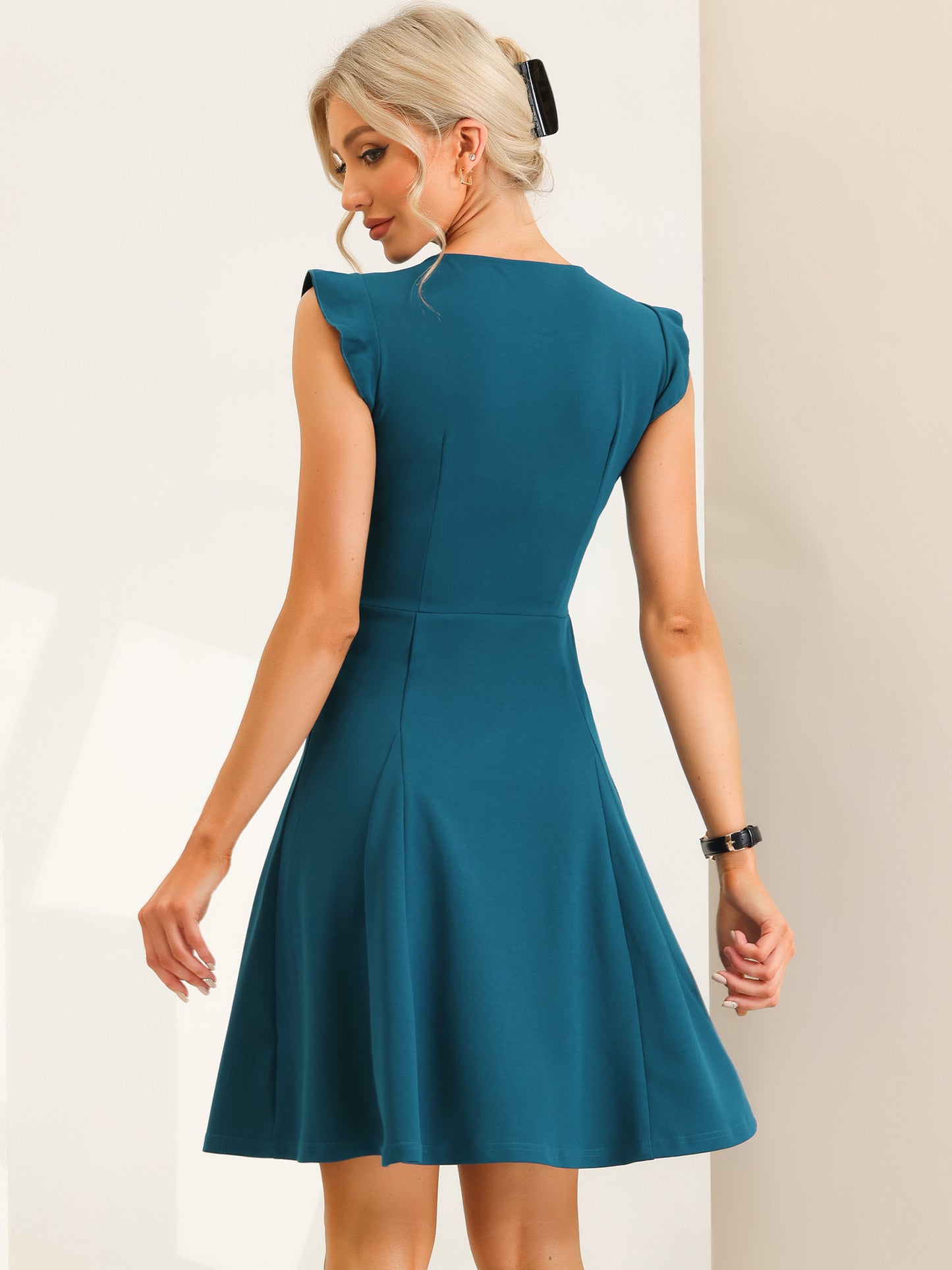 Women's Evening Dress Summer Ruffle Cap Sleeve Zip Front A-line Cocktail Dress